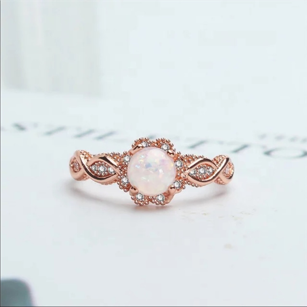 Rose Gold Opal w/Diamonds Engagement Friendship Ring - Women’s Ring - New - Picture 4 of 10